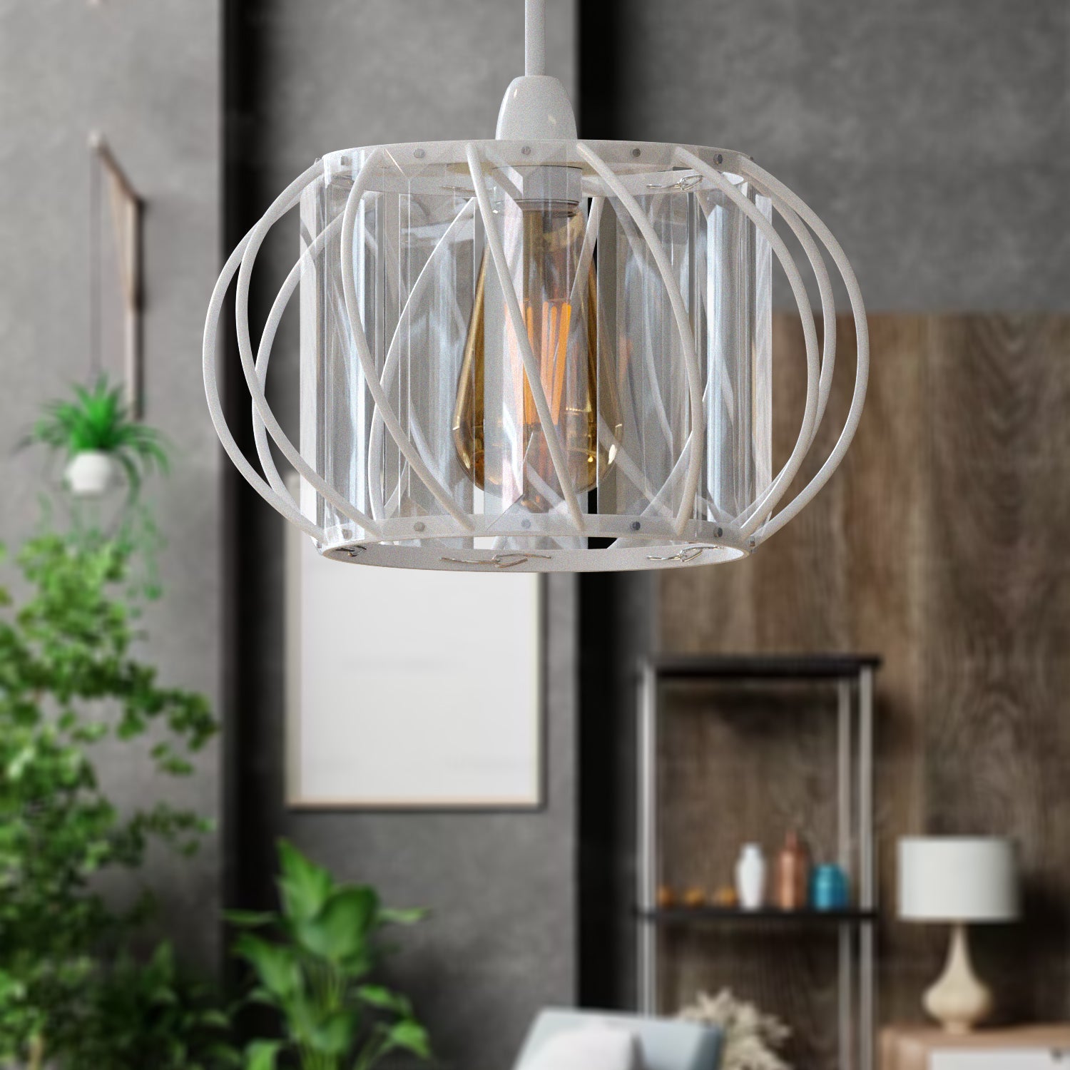 Elegant Modern Crystal Glass & Metal Cage Ceiling Pendant Light Shade