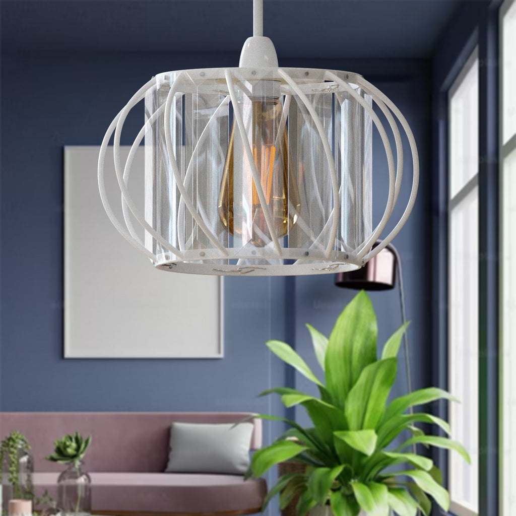 Elegant Modern Crystal Glass & Metal Cage Ceiling Pendant Light Shade