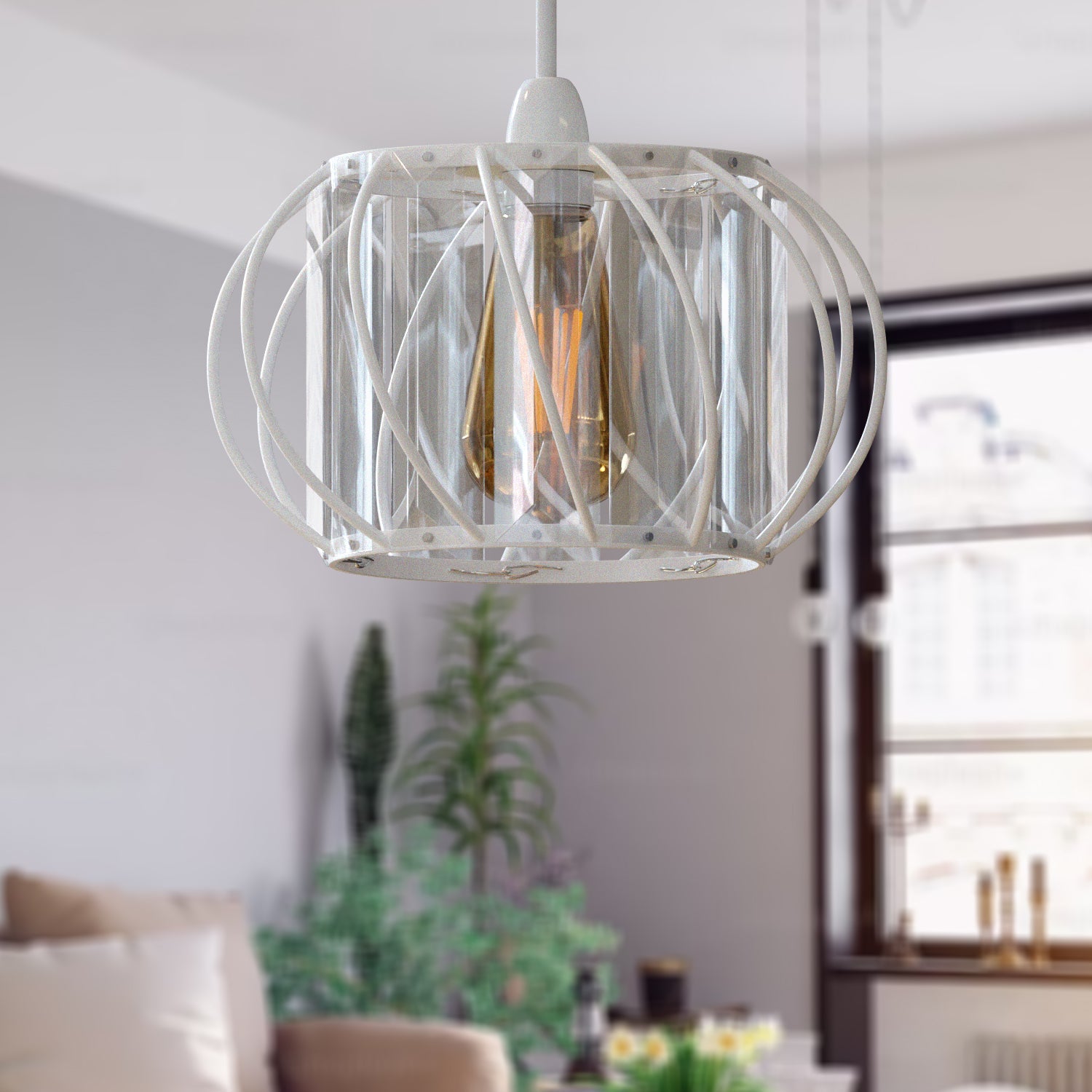 Elegant Modern Crystal Glass & Metal Cage Ceiling Pendant Light Shade