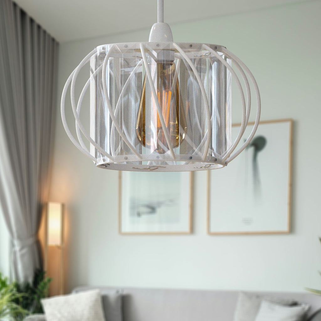 Elegant Modern Crystal Glass & Metal Cage Ceiling Pendant Light Shade