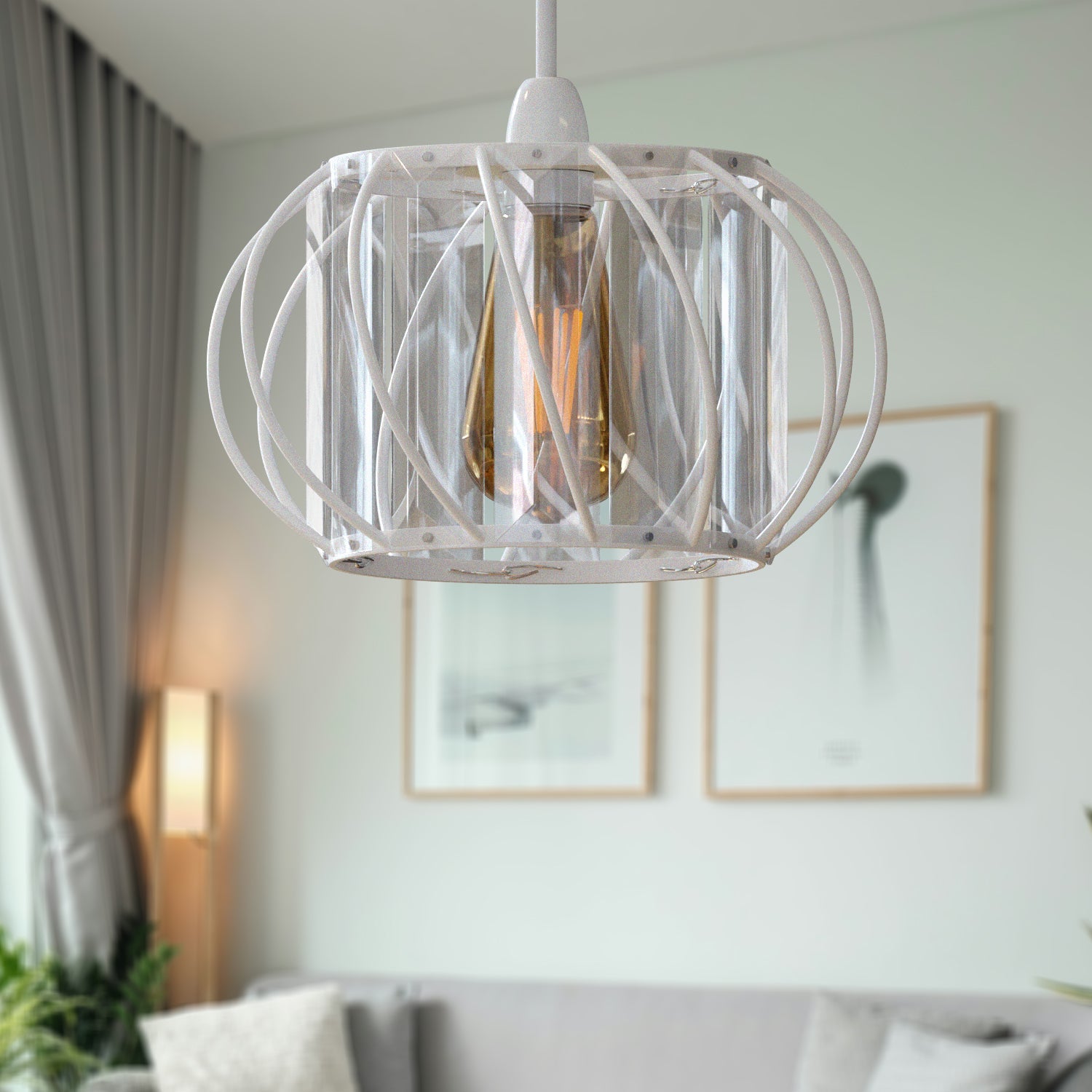 Elegant Modern Crystal Glass & Metal Cage Ceiling Pendant Light Shade