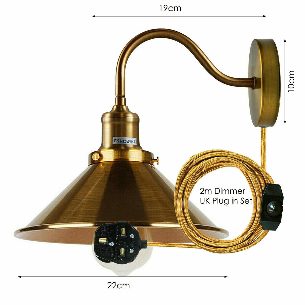 Adjustable Plug-in Wall Light with Dimmer Switch 2M Cable E27 Socket