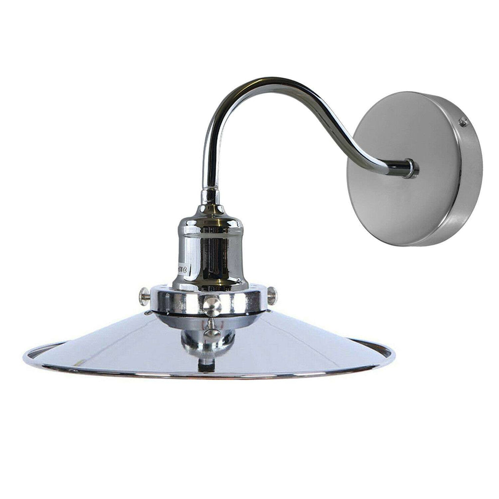 Vintage Industrial Metal Flat Shade Wall Sconce Lamp - E27 Swan Neck Light