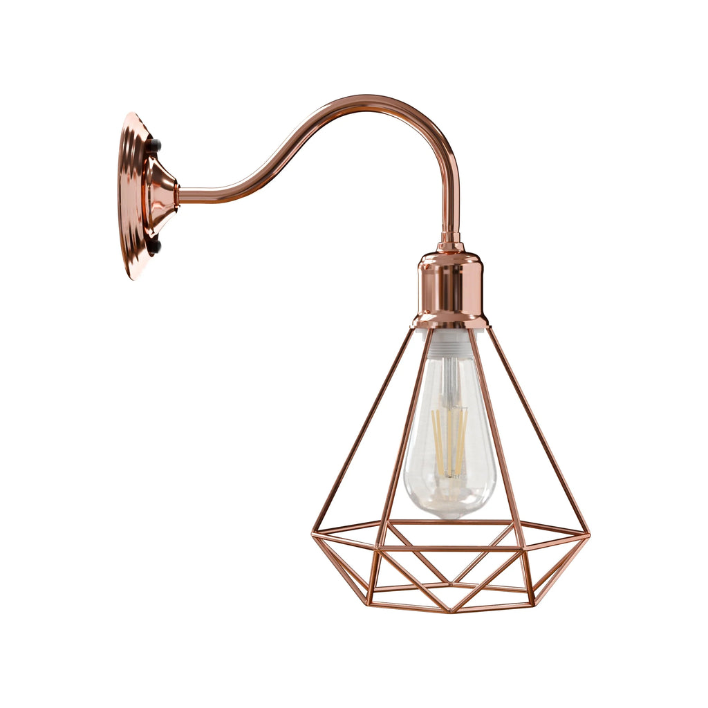 Vintage Industrial Wire Cage Wall Sconce Light with Swan Neck Arm Fixture