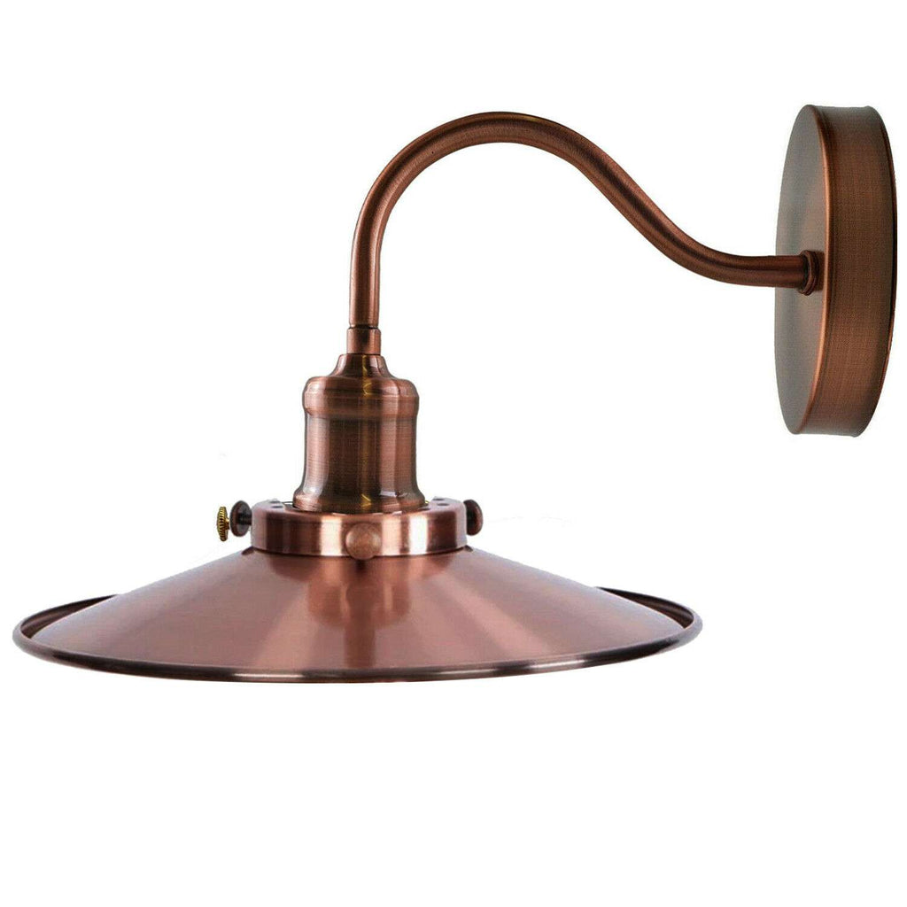 Vintage Industrial Metal Flat Shade Wall Sconce Lamp - E27 Swan Neck Light