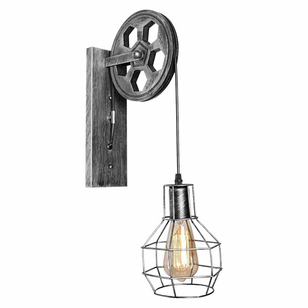 Adjustable Vintage Industrial Pulley Wall Lamp - Iron Art E27 Socket Light