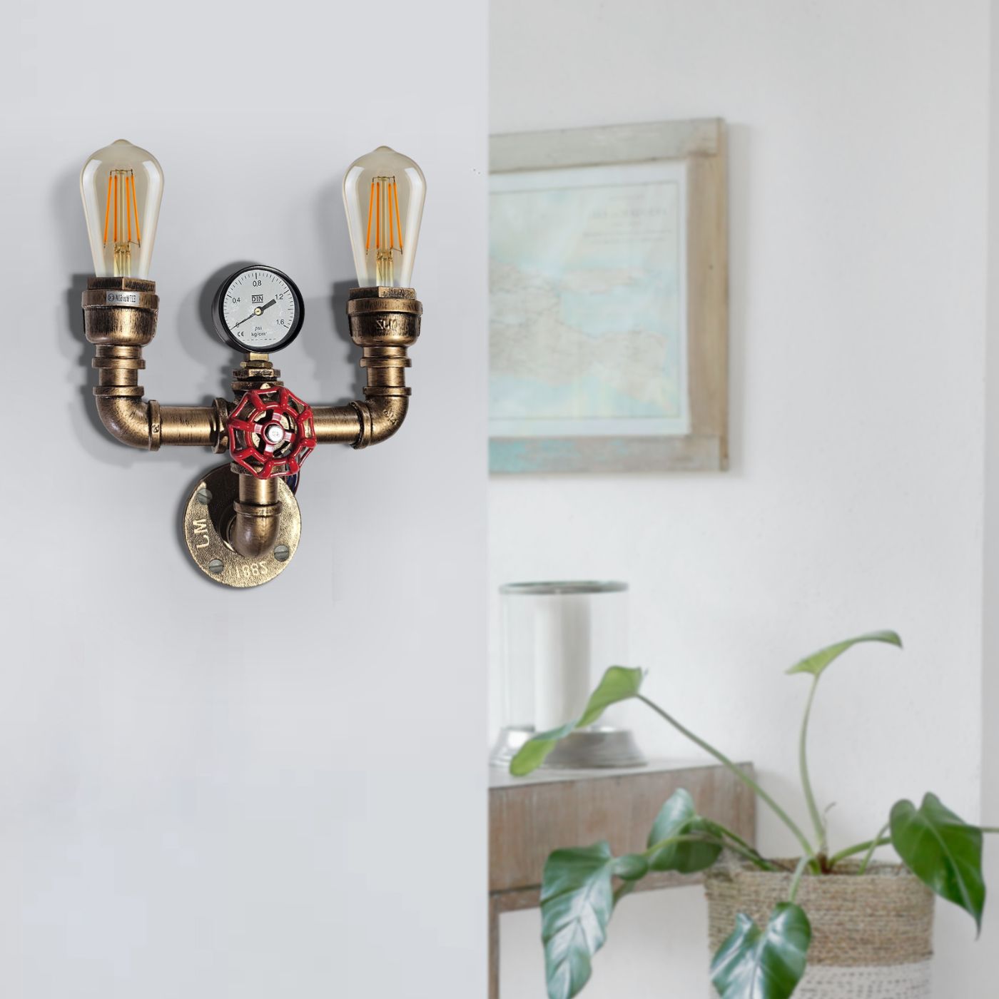 Retro Industrial Metal Water Pipe Wall Sconce Light, E27 Bulb Compatible