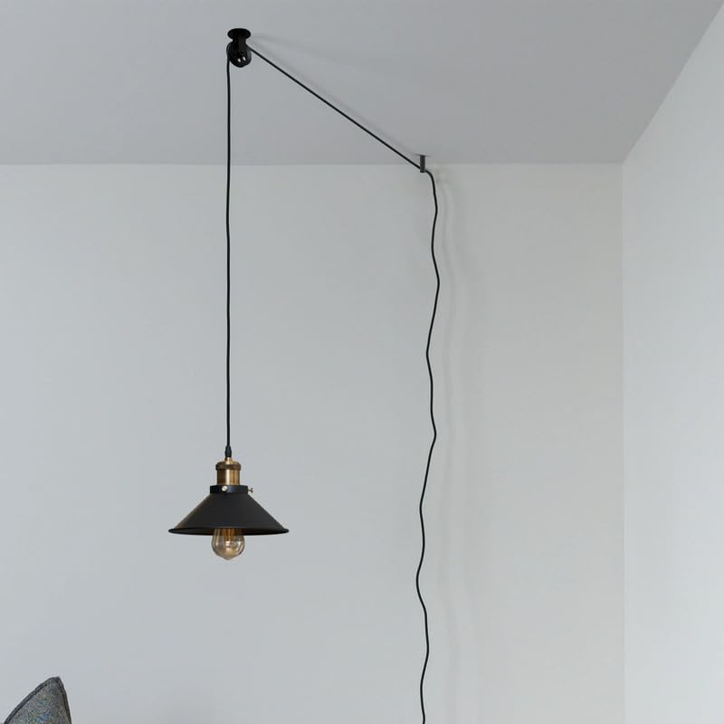 Adjustable Industrial Black Metal Pendant Light Pulley System for Cable Management