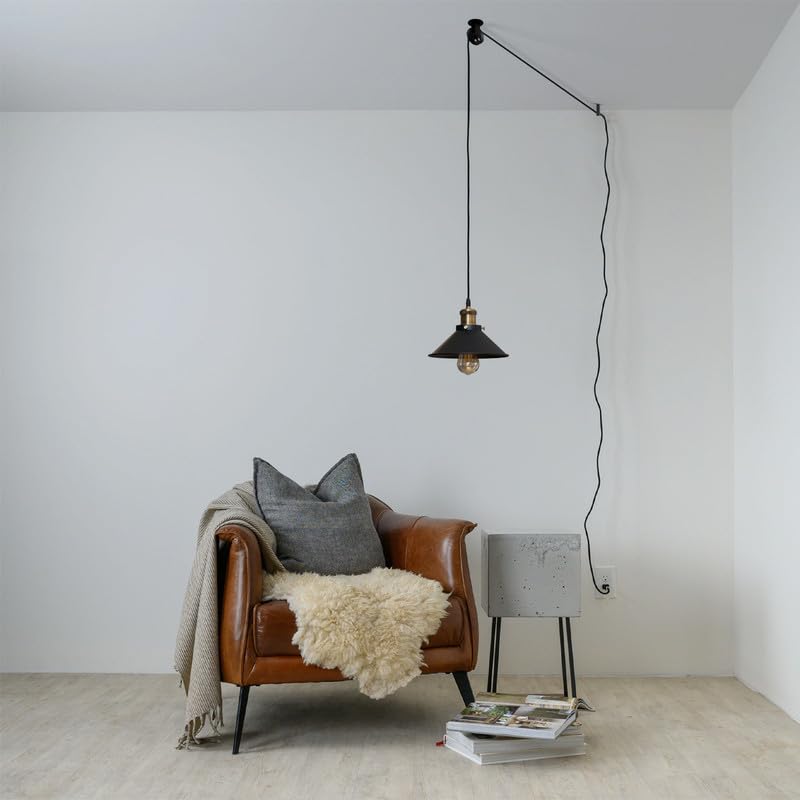 Adjustable Industrial Black Metal Pendant Light Pulley System for Cable Management