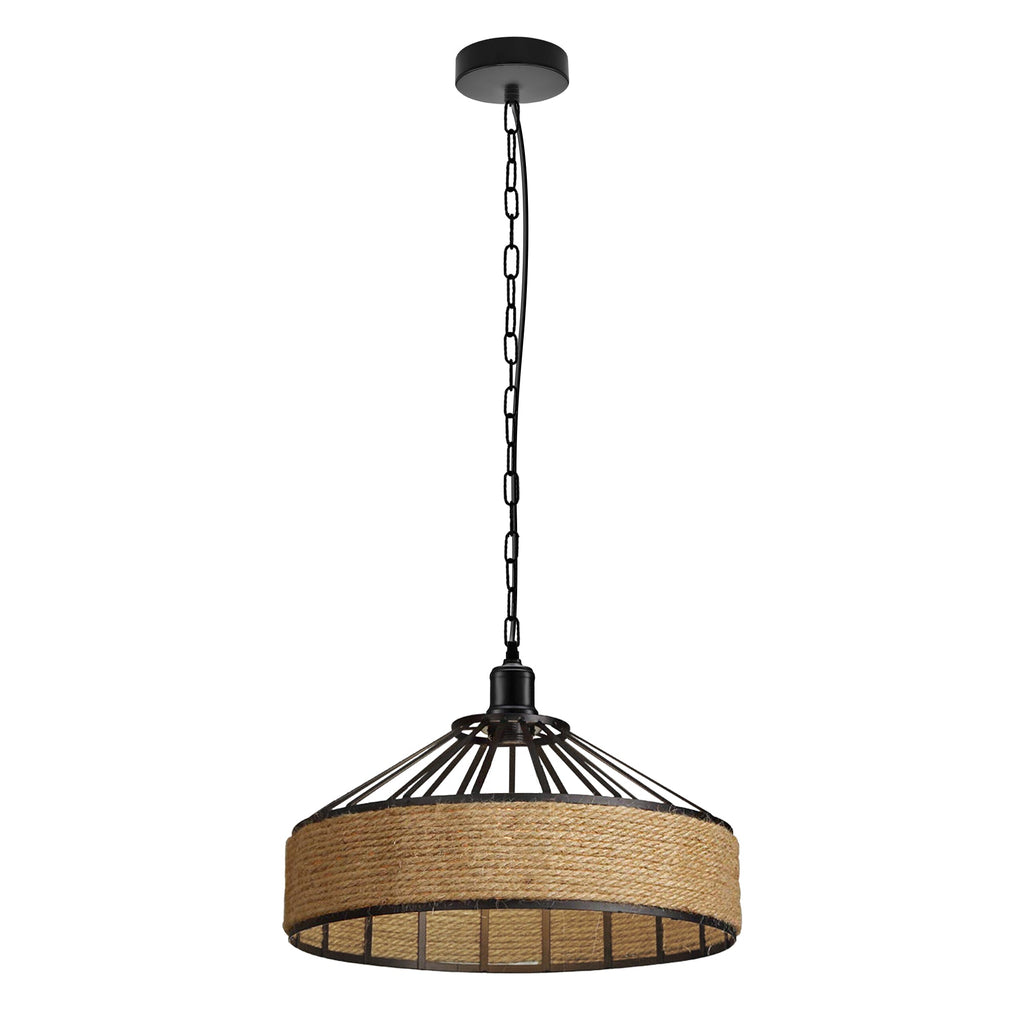 Chic Hemp Rope Pendant Light: Metal Cage, Adjustable Height, Rustic Farmhouse Style