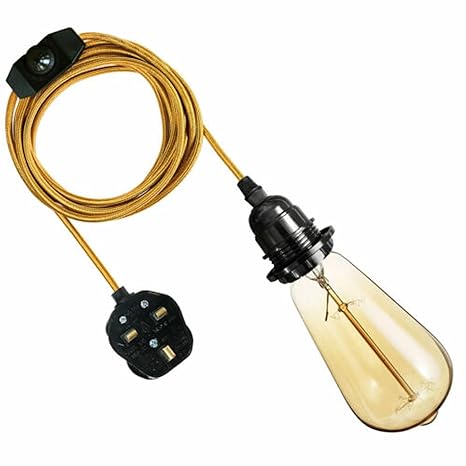 4M Fabric Flex Plug-In Pendant Light, E27 Bulb Holder, Dimmer Switch