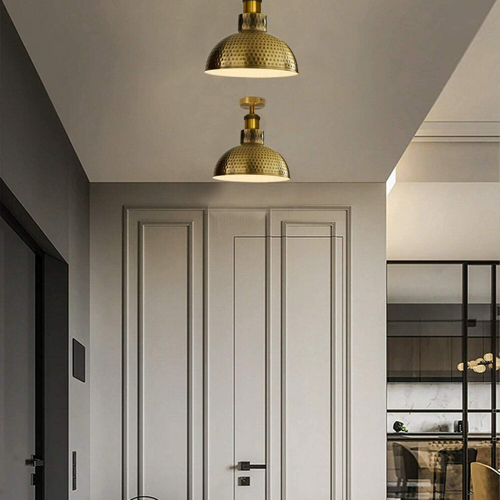 Industrial Modern Metal Dome Semi-Flush Ceiling Light E27 Base Fixture