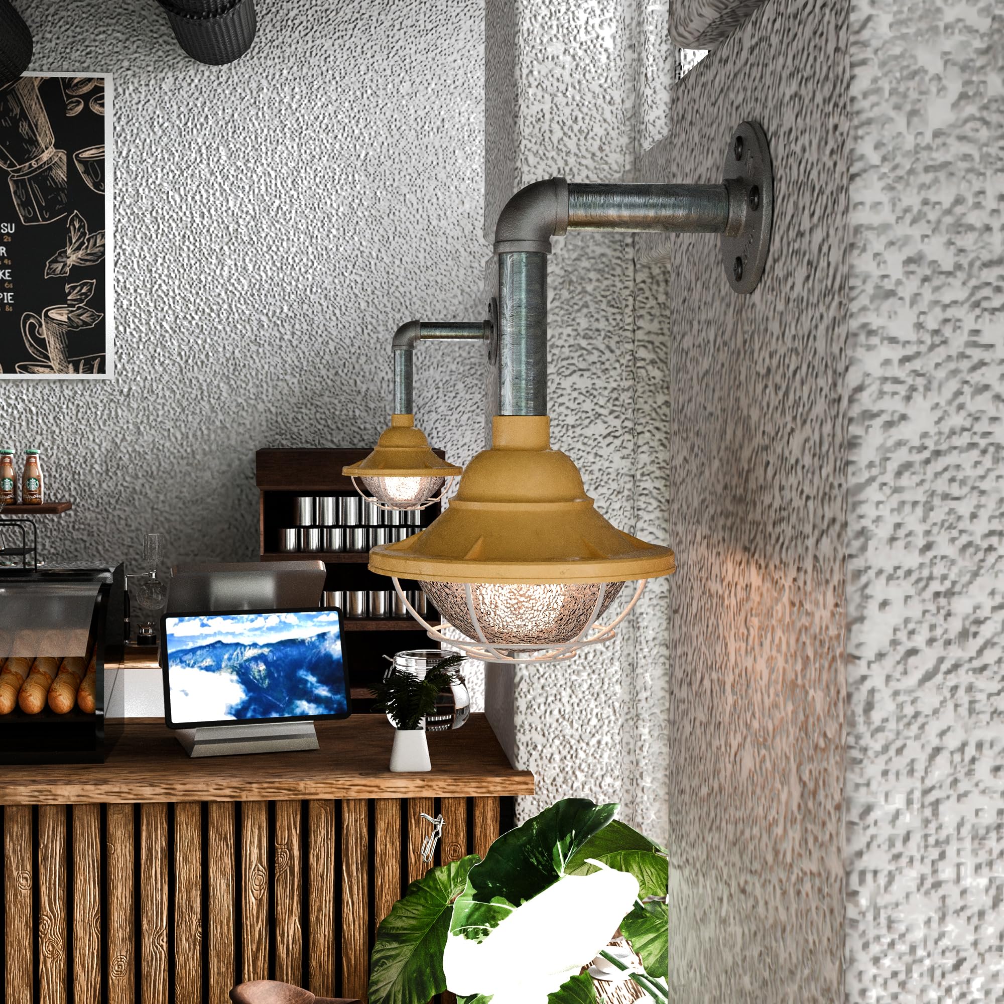 Industrial Galvanized Steel Wall Sconce 2-Pack E27 Conduit Pipe Loft Lighting