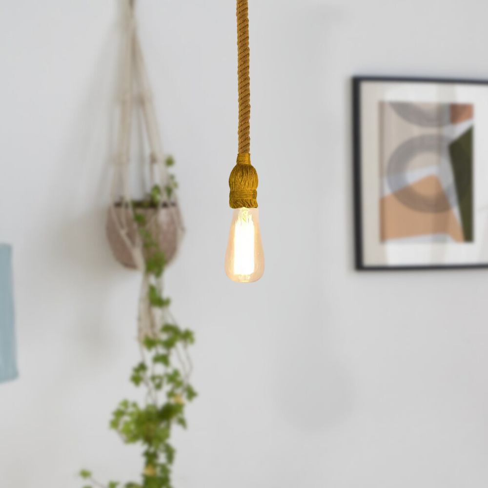 Rustic Hemp Rope Ceiling Pendant Light E27 Fitting for Industrial Decor